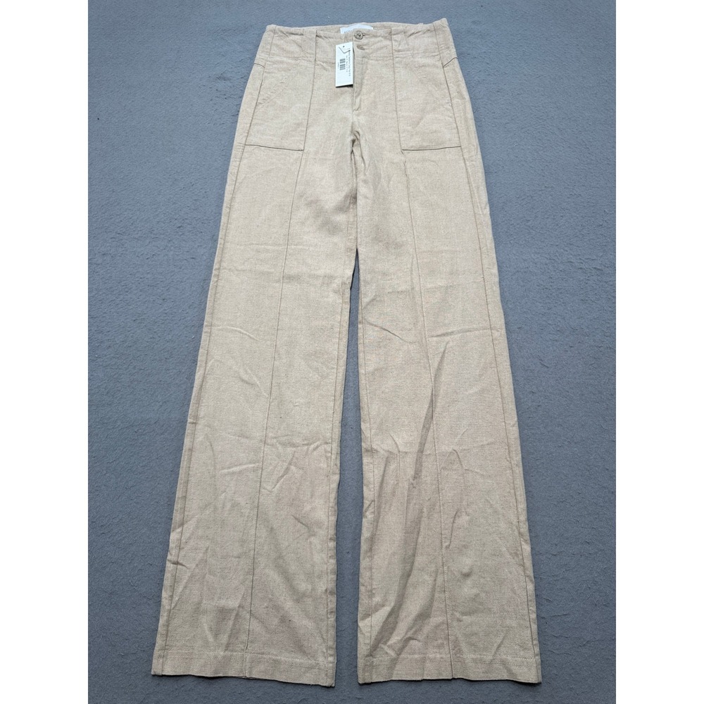 NEW Brenda Beddome Cargo Pants Women's 26 Beige Wide Leg Baggy Fit Linen Canada